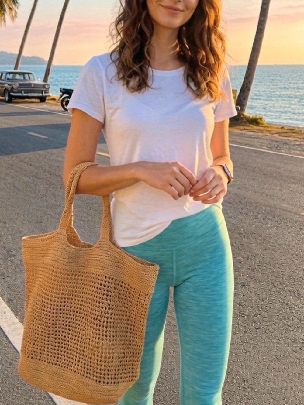 Casual Woven Tote Bag - Tan natural
